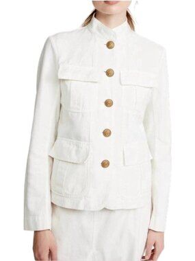 Nili Lotan Cambre Jacket M Blazer Coat 4 Pocket Utility Cotton Linen